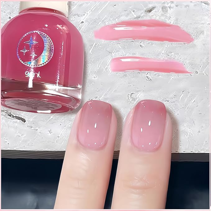 NovaCharm Pink Jelly Nail Color, Water Based Quick Dry Sheer Gloss Polish for Women & Girls, Non Toxic Transparent Soft Pink Peel Off Nail Color for Home Salon DIY, 9 ML