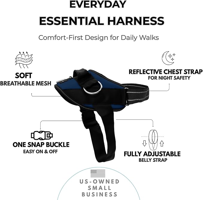 ShawnCo Essential Dog Harness, No-Pull Pet Vest (Pacific Blue,XS) | 3 Leash Clips, Easy On, No-Choke, Reflective, Adjustable Fit, Padded Comfort, Control Handle, For Small, Medium & Large Dogs