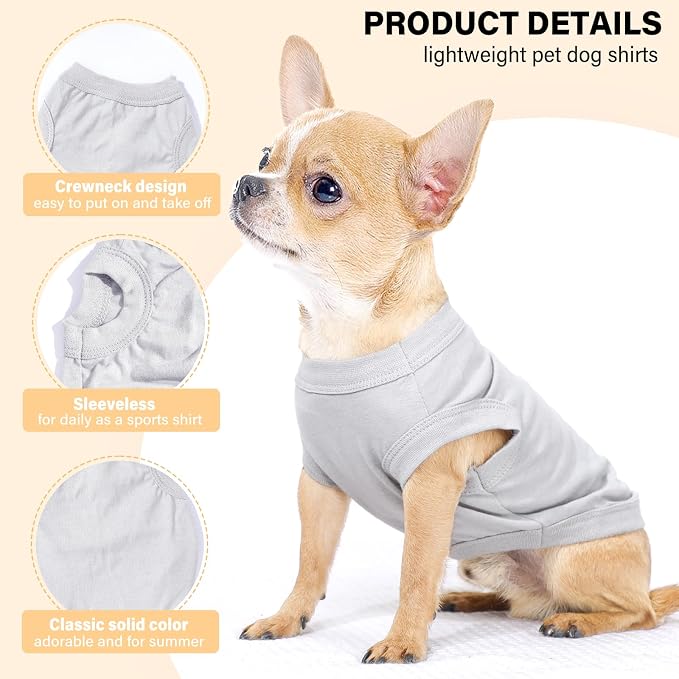 2-Pack Dog Shirts Summer Dog Clothes for Small Medium Dogs Boy, Teacup, Chihuahua, Yorkie, Pug and Cats, Solid Color Pet Tshirts Puppy Clothes, Medium, Black+ Grey
