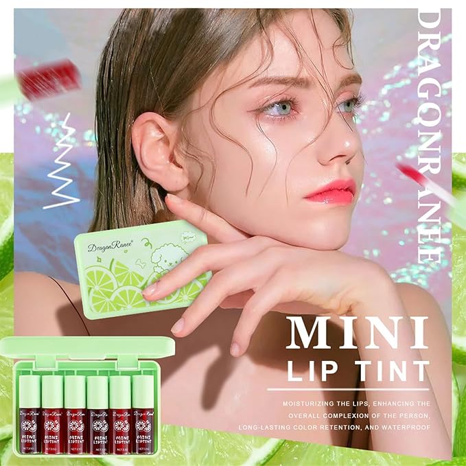 6 Colors lemon Lip Tint Stain Set, Korean Velvet Lip Stain Lip Gloss Lip Tint Stain, Liquid Lipstick for Women, Lip Stain Long Lasting Waterproof, St. Patrick’s Day Gift, High Pigment, Vivid Color