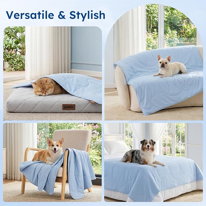 ZOMISIA Premium Cooling Blanket for Large Dogs - Q-MAX>0.5 Breathable Washable Dog Cooling Mat, Travel Soft Pet Summer Essentials, Blue, 40"x50"