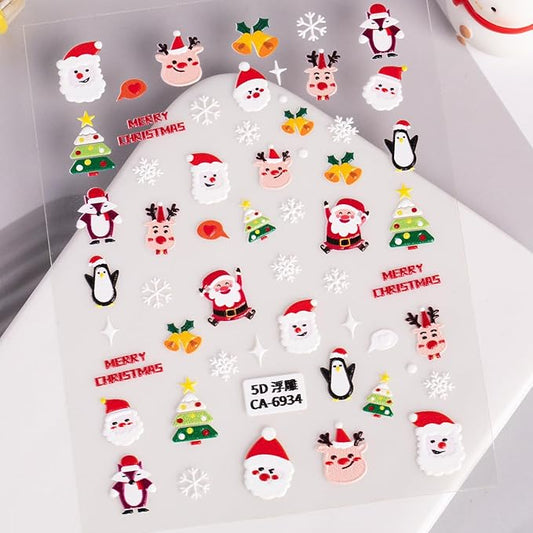 Christmas Nail Stickers for Nail Art, 5D Enbossed Self-AdhesiveTrees Deer Nail Decals, Nail Supplies Nail Art Design Accessories for Women and Girls Manicure DIY Decoration