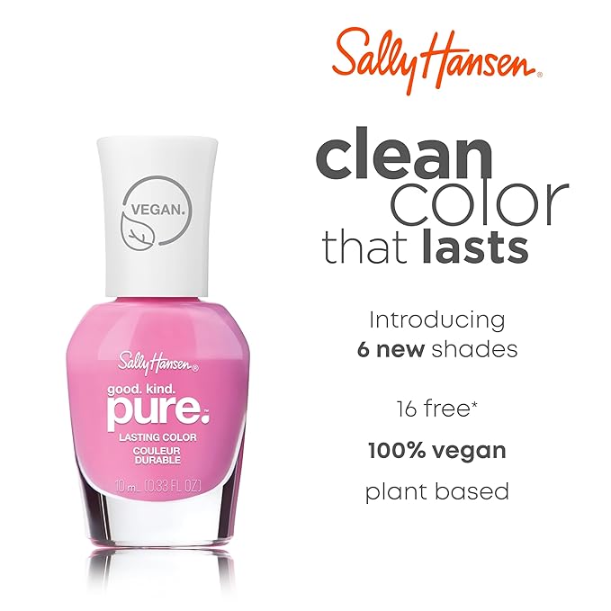 Sally Hansen Good. Kind. Pure. Nail Polish | Plant-Based, Vegan, 16-Free Formula | Opaque, Shiny | 289 Peony For Your Thoughts | Bright Pink Nail Color