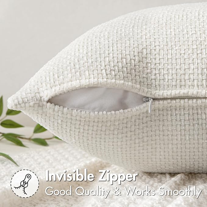 MIULEE Decorative Couch Throw Pillow Covers 18x18 in Pure White 2 Pack | Modern Boho Accent, Soft Chenille Pillow Covers, Farmhouse Cushion Cases for Home Decor Bed Sofa Living Room