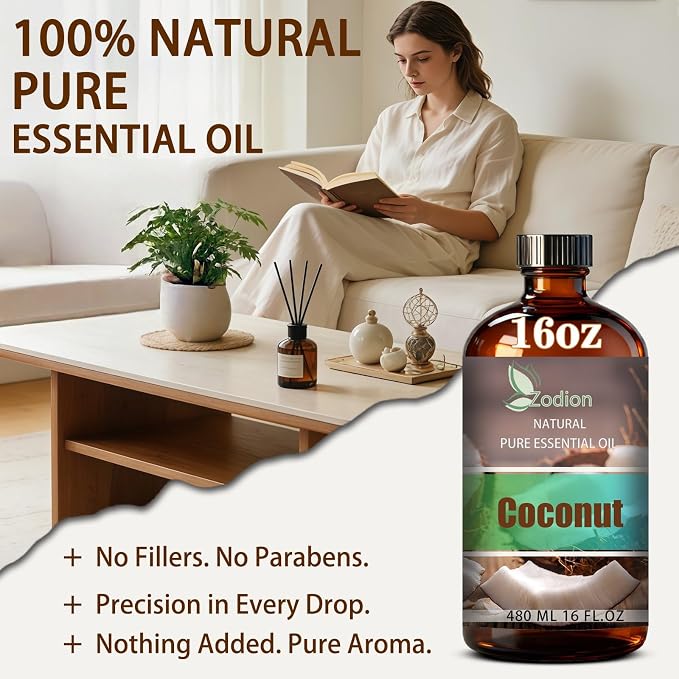 Coconut Essential Oil - Coconut Oil for Diffuser, 16 Fl Oz(480ml) | Candle Making, Soap Making, aroma, Strong Scent, Pure, Natural, Home Fragrance, Massage, Large Bottle