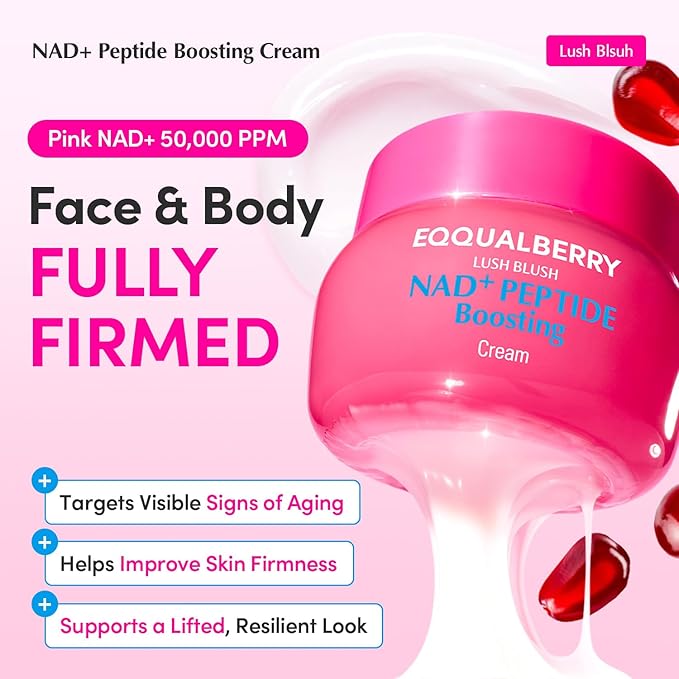 EQQUALBERRY NAD+ Peptide Boosting Cream – NAD+ 5% & 13 Peptides Anti-Aging Face & Body Cream | Firming & Lifting Pink Neck Cream for Sagging Skin (1.69 fl.oz / 50ml)