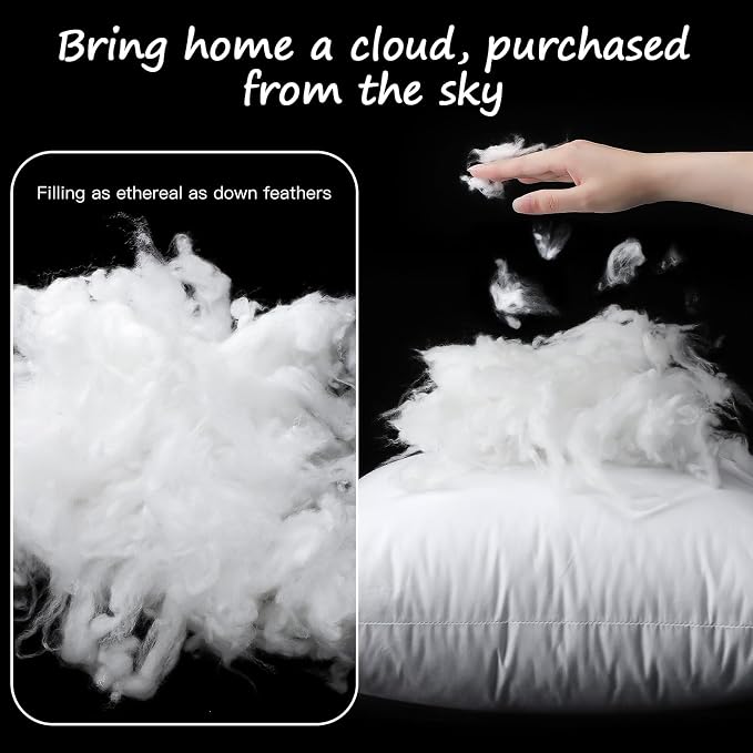 Artscope Synthetic Down Pillow Insert, 19x19 Throw Pillow Inserts Set of 2 | Down Alternative Ultra Soft Fluffy Sleeping Pillow, 100% Cotton Cover, Decorative Pillows-White