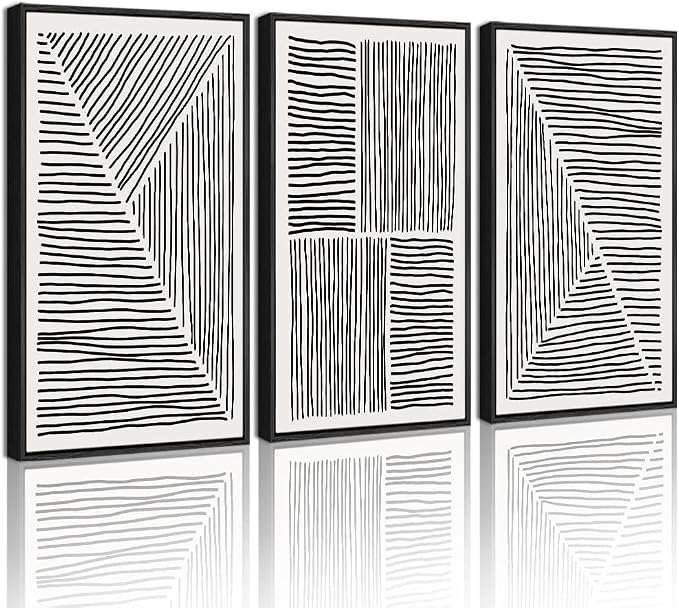 Drsoum Mid-Century Modern Framed Wall Art Large 16x24in Minimalist Abstract Boho Black Line Wall Decor Geometric Artwork Kitchen Dining Room Black Framed