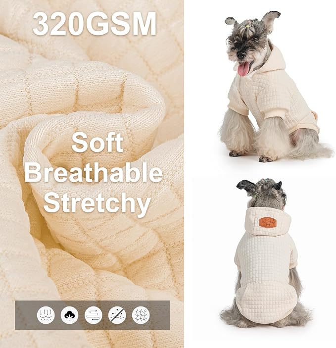 BEAUTYZOO Dog Hoodies Sweater for Small Dogs,Waffle‑Like Laminated Pet Coat | Warm Dog Sweatshirt with Pocket & Leash Hole,Pullover Clothes for Girl Boy Dogs & Cats,Stretchy & Easy‑On‑Off,Chihuahua Puppy