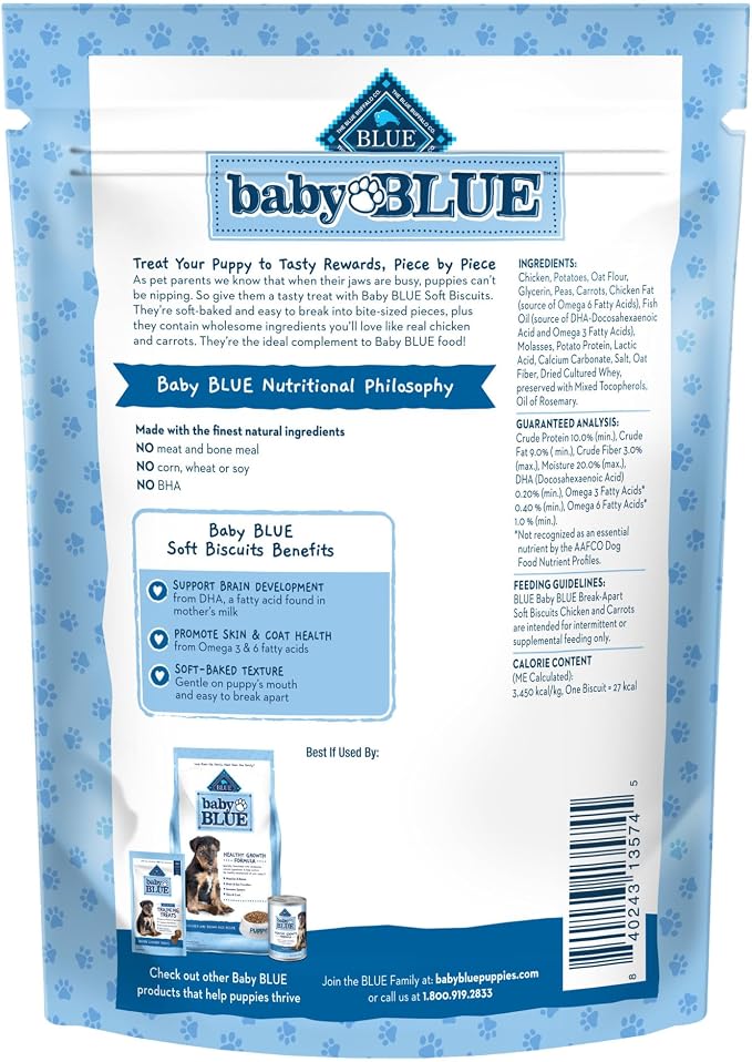 Blue Buffalo Baby BLUE Soft Biscuits Chicken & Carrots Puppy Treats, 8 oz | Great for Training, Easy to Break into Bite-Size Pieces, Made with DHA for Cognitive Development