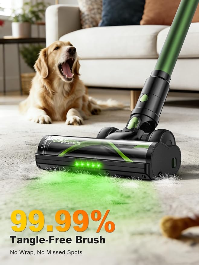 Cordless Vacuum Cleaner, 58KPa/60Mins 10 in 1 Self-Standing Stick Vacuum | 29-inch Hose and LED Lighting Brush, Anti-Tangle Brush &3 Suction Modes, Quiet Vacuum Cleaner for Home, Pet Hair/Carpet/Floor