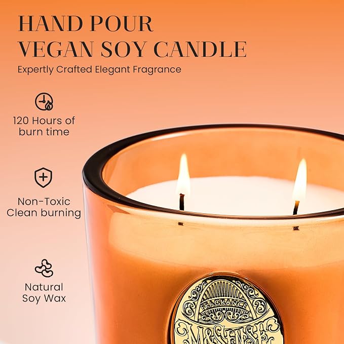 M&SENSE Large Two-Wick Soy Candle | Noir Air& Neon Orange | 19.8 oz, 120H Burn Time | Luxury Scented Candle for Relaxation, Gifting, Home Décor | Ideal for Bedroom, Office, Party Ambiance
