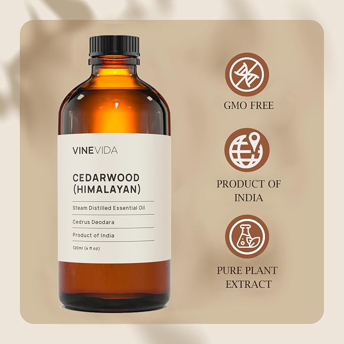 VINEVIDA Cedarwood Himalayan Essential Oil 4 oz - Undiluted Cedarwood Oil 4 oz - Cedarwood Candle Oil Scent - DIY Candle Scents for Candlemaking - Bulk Essential Oil for Soap Making