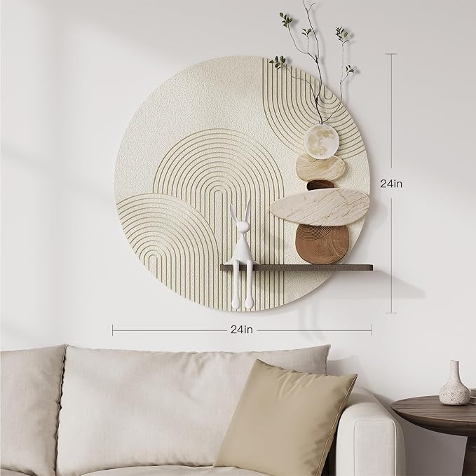3D Textured Neutral Abstract Wall Art Decor with Shelf, Boho Beige and Brown Artwork for Walls, Modern Minimalist Wall Decor for Living Room, Hallway, Dining Room, Kitchen, Bedroom, Office 24x24 Inch