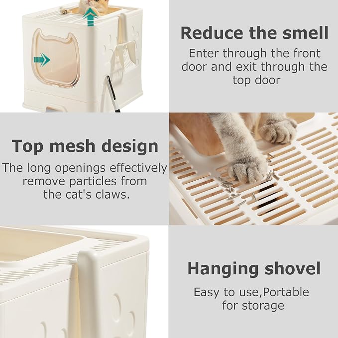 Cat Litter Box with Lid, Covered Top Entry Kitten Litter Pan for Small and Medium Cats, Anti-Splashing Kitty Potty with Slide-Out Litter Tray