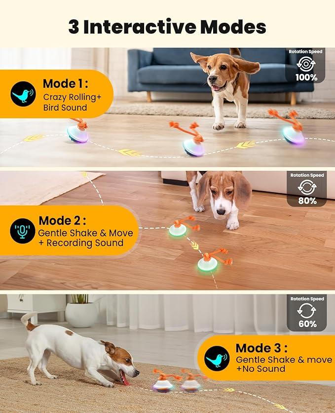 Xeuch Smart Interactive Dog Toys, Automatic Moving and Rolling Dogs Ball with Rope, Motion-Activated Squeaky Ball for Small Medium Dogs for Boredom, RGB Lights, Stimulating Sound, Voice Recording