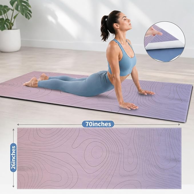 Yoga Mat Towel, Hot Yoga Non Slip with 4 Corner Pockets, 70 x 26 in | Soft Absorbent Microfiber With Four Corner Pockets, Fits Over Yoga Mats For Hot Yoga, Pilates, Gym, And Travel