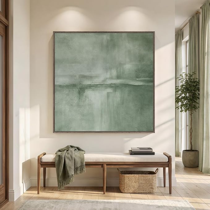 Extra Large Framed Black Abstract Wall Art for Living Room, Modern Square Canvas Painting Artwork for Walls, Minimalist Dark Moody Pictures for Bedroom Dining Room Hallway Office Wall Decor, 48x48 In