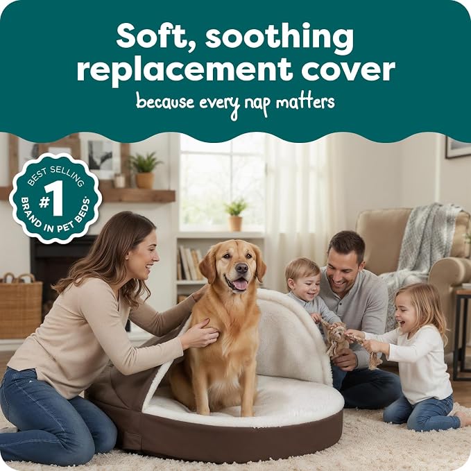 FurHaven Replacement Dog Bed Cover for Sherpa & Suede Snuggery, Fits Cool Gel-Top Foam Beds & Solid Orthopedic Foam Beds, Machine Washable, Jumbo XL (44 inch), Espresso