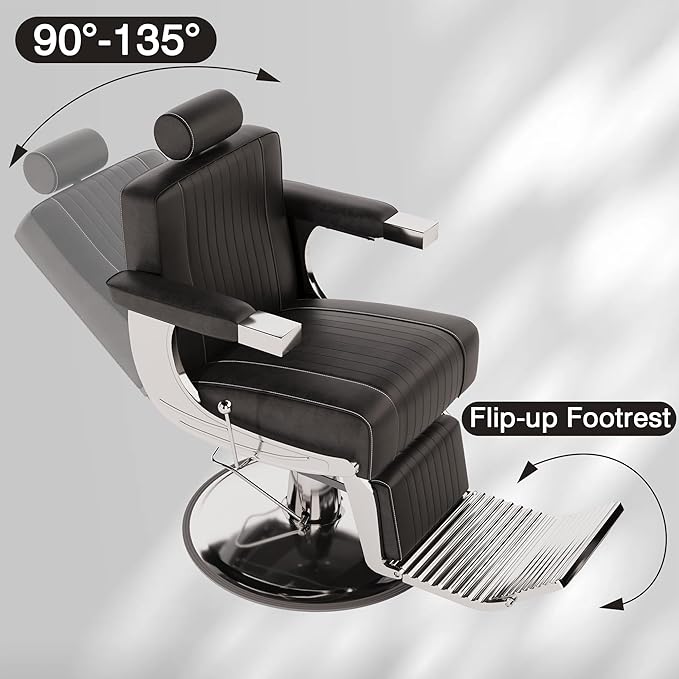 Barber Chair for Barbershop, Hydraulic Reclining Salon Chairs for Hair Stylist, 360 Degree Swivel Heavy Duty Salon Chair, Hair Chair with Adjustable Headrest and Footrest, Black