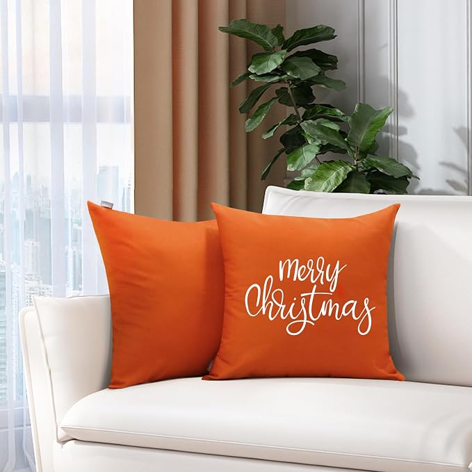 Thmyo 4-Pack 100% Cotton Comfortable Solid Decorative Throw Pillow Case Square Cushion Cover Pillowcase Sublimation Blank Pillow Covers Thanksgiving DIY Throw Pillowcase(20x20inch,Orange)