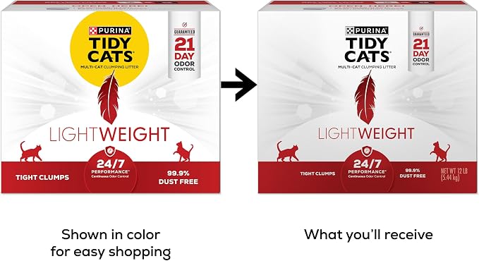 Purina Tidy Cats Lightweight Cat Litter, Low Dust, Clumping, Odor Control 24/7 Performance Multi Cat Litter, Clean Linen Scent, 12 lbs