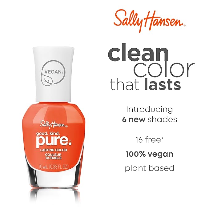 Sally Hansen Good. Kind. Pure. Nail Polish | Plant-Based, Vegan, 16-Free Formula | Opaque, Shiny | 286 Poppy'n Fresh | Bright Orange Nail Color