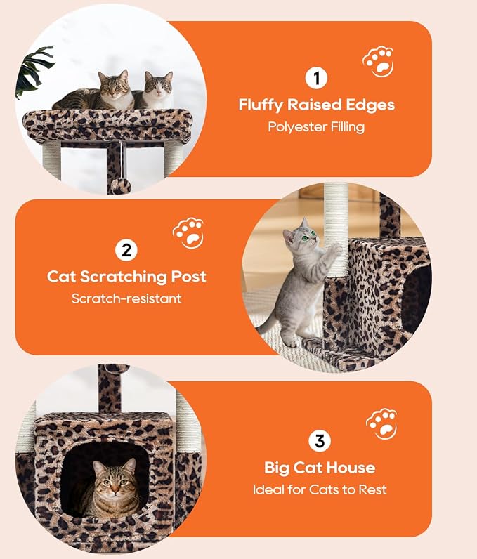 SYANDLVY 27" Cat Tree for Indoor Cats, Activity Tower with Scratching Posts | Modern Kitten Condo with Plush Perch & Hanging Ball for Play, Leopard Print