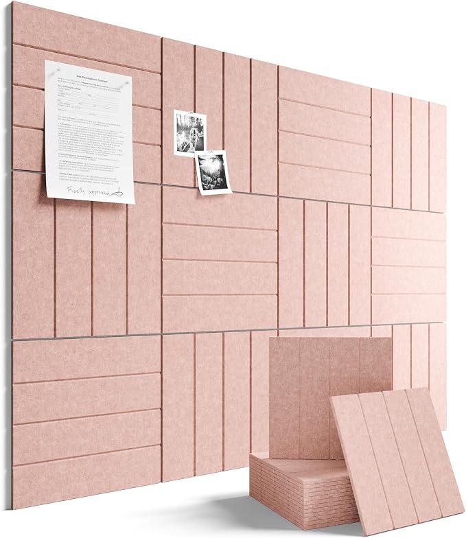 Fluxynara 48" x 36" Large Felt Bulletin Board, Pink | 12 Pack Cork Board Alternative with 60 Safe Adhesive Tabs, Pin Boards for Wall Decor, Home, Office, Classroom,Dorm