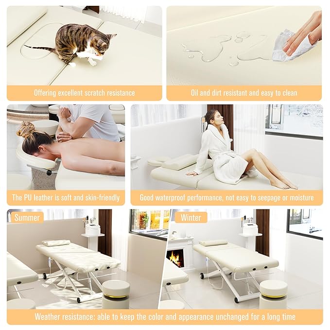 pouseayar Heavy Duty Electric Massage Table, Electric Lift and Electric Backrest 2 Motor Adjustable for Treatment/Medical Spa/Facial Bed/Beauty Bed/Massage Bed and More - 32 Wide x 75 Long - White