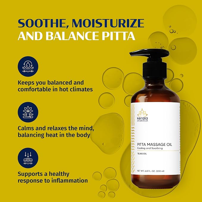 Kerala Ayurveda Cooling Herbal Massage Body Oil | Mind Calming Properties | Nourishes & Hydrates Skin | Indian Madder Root Rich | Ideal for Balancing Pitta Dosha | Tejas Oil - 6.8 Fl Oz