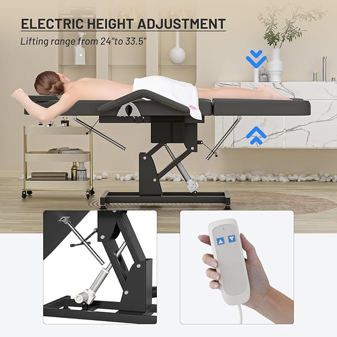 Electric Tattoo Chair with Stool Professional Spa Beds for Esthetician Chair Motorised Height Adjustment Facial Chairs for Esthetician Bed