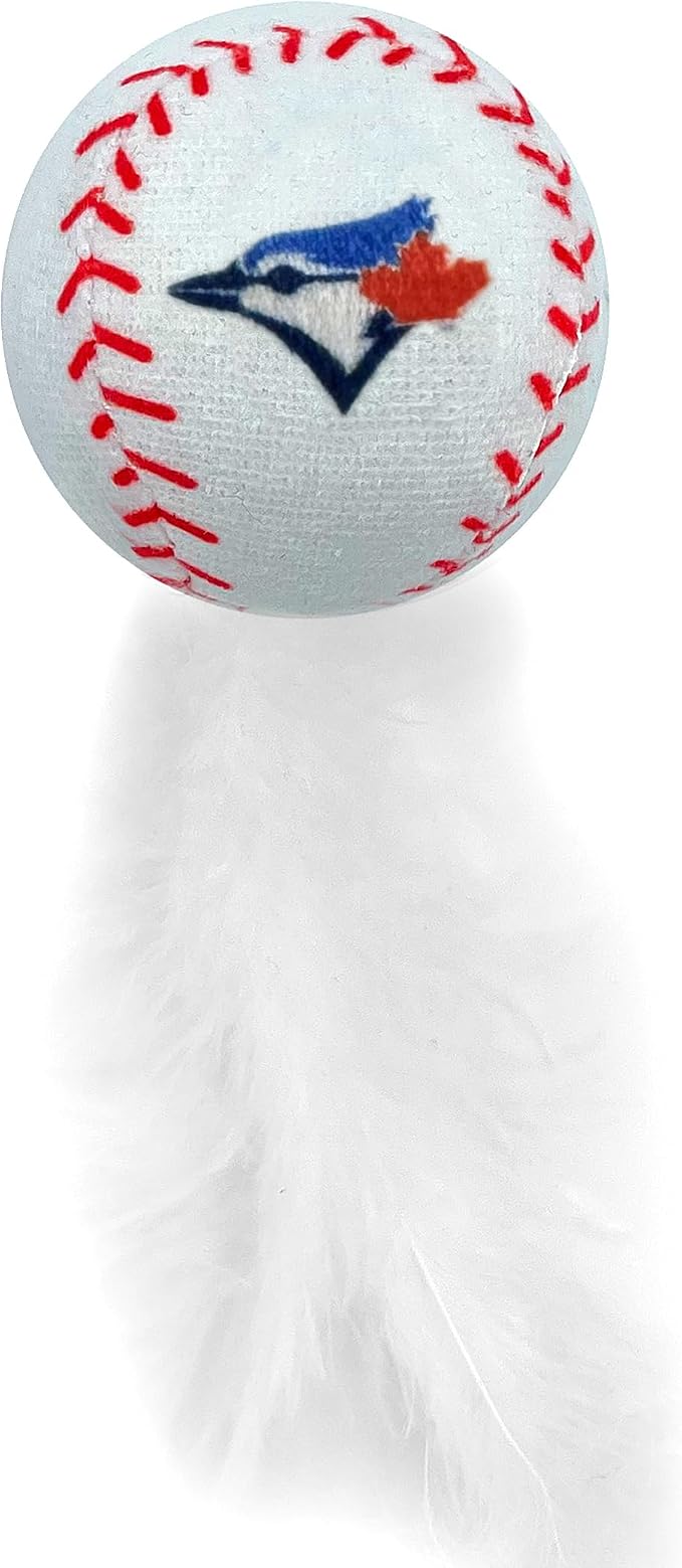 Best Plush CAT Toy - MLB Toronto Blue Jays Complete Set of 3 Piece Cat Toys Filled with Fresh Catnip. Incld: 1 Baseball Cap Cat Toy, 1 Baseball Cat Toy with Feathers & 1 Beer Bottle. Team Logos
