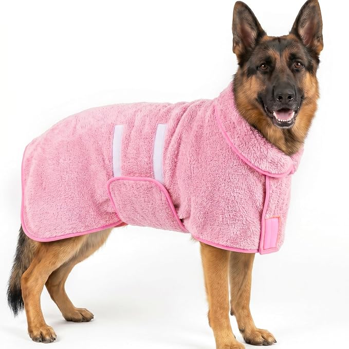 Bienbee Dog Bathrobe, Super Absorbent for Small to Large Dogs, Pink 2XL | Dog Robes with Soft Fleece, Warm & Cozy, Adjustable Fit, and Quick Drying Coat for Baths Swimming and Grooming