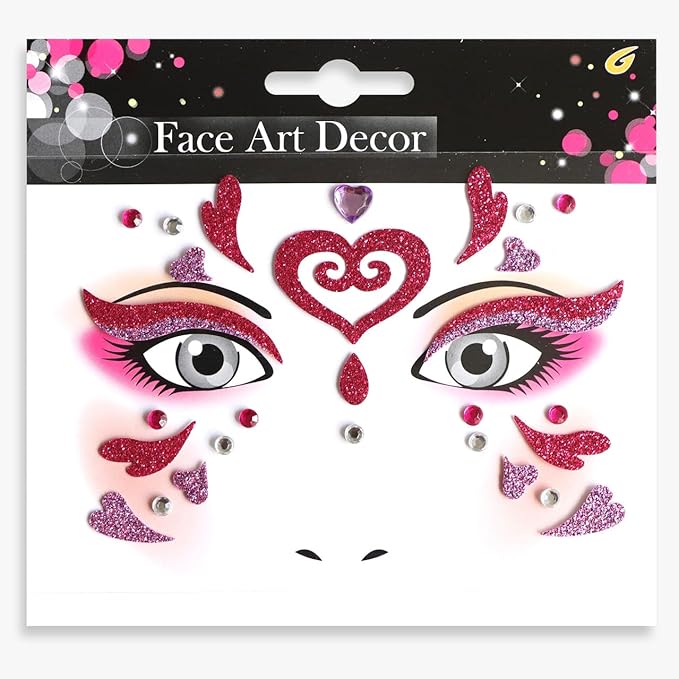 Valentine Face Gems Face Jewels Stickers Red Love Heart Lip Self Adhesive Eye Body Face Nail Hair Crystal Rhinestones for Makeup Festival Glitter Face Art Decor 2Sheets (style6)