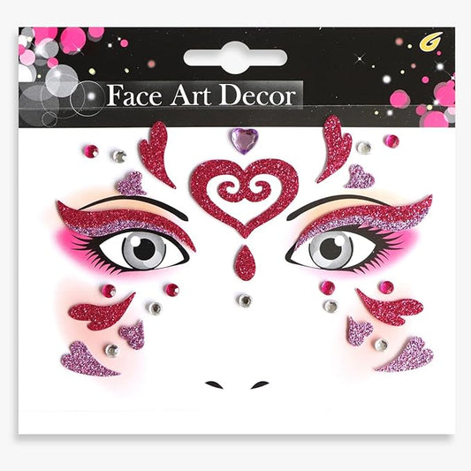 Valentine Face Gems Face Jewels Stickers Red Love Heart Lip Self Adhesive Eye Body Face Nail Hair Crystal Rhinestones for Makeup Festival Glitter Face Art Decor 2Sheets (style6)