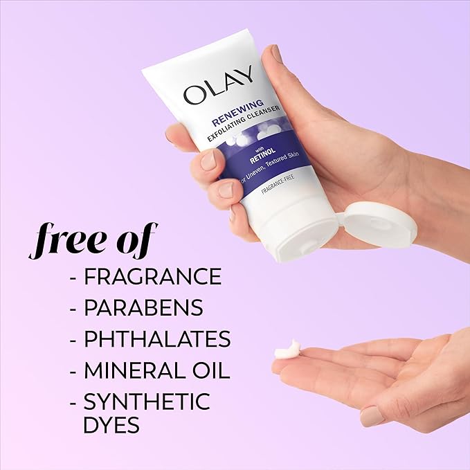 Olay Retinol 24 Duo Pack, Renewing Exfoliating Cleanser, Fragrance-Free 5.0 oz, Night Moisturizer, Fragrance-Free, 1.7 oz