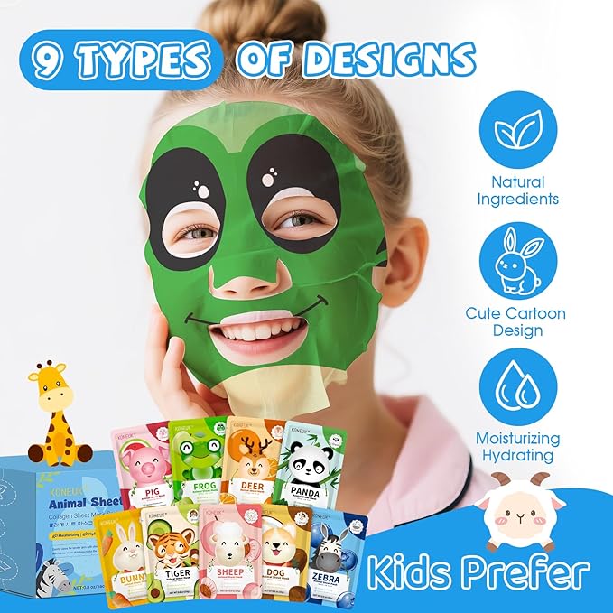 36 Pack Cute Animal Kids Face Mask, Sheet Collagen Moisturizing Face Mask for Girls Teens, Easter Basket Stuffers, Bulk Spa Party Gifts and Birthday Gifts