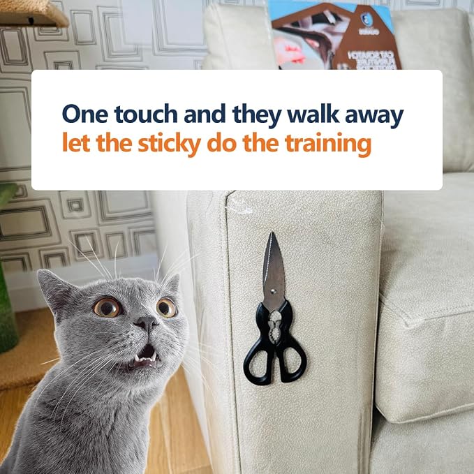 Cat Scratch Furniture Protector, 12-Pack Double-Sided Couch Protector from Cat Claws — Sticky Anti-Scratch Training Tape Sheets for Sofa, Door & Corner, Clear Cat Deterrent