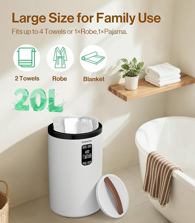 Towel Warmer, 20L Hot Towel Warmers for Bathroom with 24H Timer, Temperature Adjustable, LED Display, Auto Shut Off, Even Heated for Oversized Towels, Bathrobes, Blankets