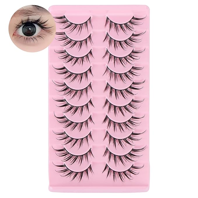 outopen 10 Pairs Fox Eye Manga Lashes Japanese Cosplay Lashes Doll Style Spiky Anime Lashes Wispy Cat Eye False Lashes Extensions(Fox Manga 10-15 MM)