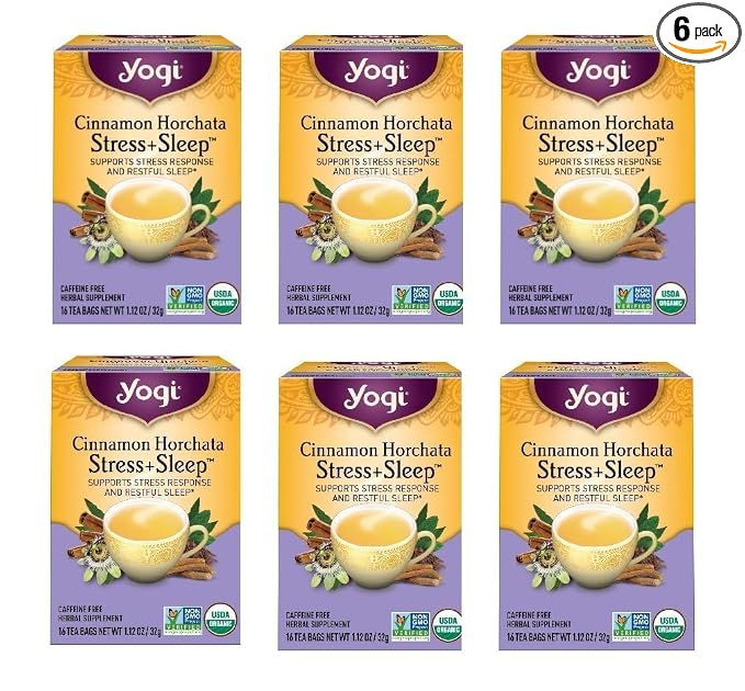 Yogi Tea Cinnamon Horchata Stress & Sleep - 16 Tea Bags per Pack (6 Packs) - Organic Sleep Tea - Supports a Restful Sleep - Includes Ashwagandha, Passionflower & Apple Cider Vinegar
