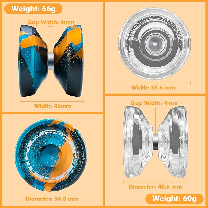 WATIEOBOO Yo-Yo 2-Piece Set P02 Crystal yo yo and M18 Camouflage Metal yo-yo, Suitable for Professional yoyo Players and Yoyo Beginners, with a Free yoyo Accessories Gift Bag