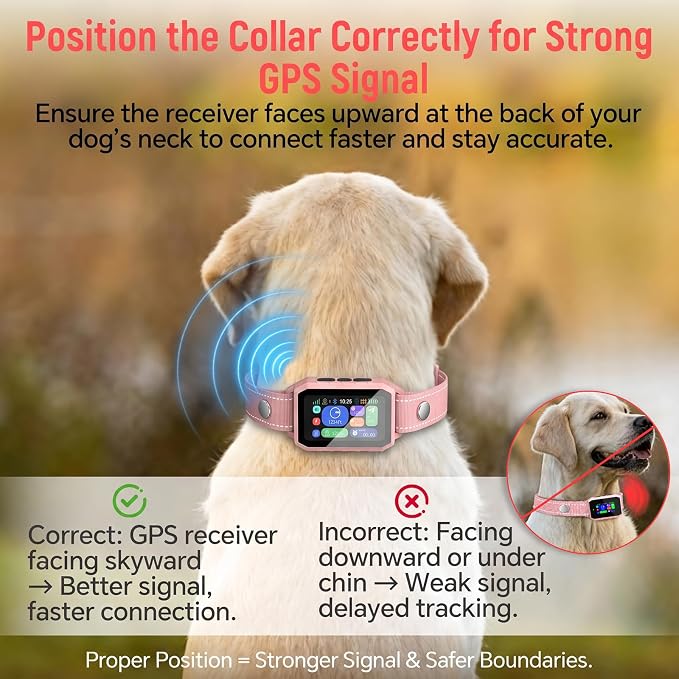 GPS Wireless Dog Fence & Remote Training Collar, Free APP Control, No Subscription Fee, Adjustable GPS Boundary, Pink, Dogs 10-120 lbs