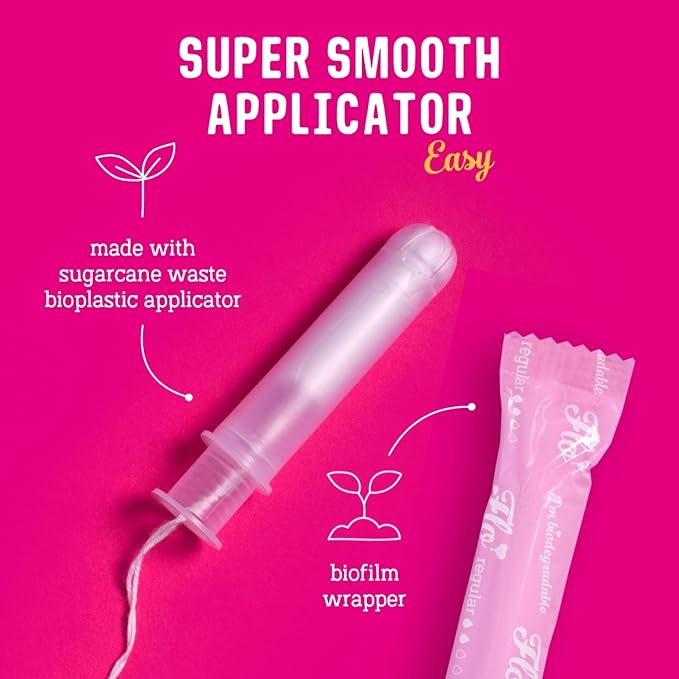 Flo - Organic Cotton Tampons for Women - 14 Pack (8 Regular, 6 Super) - Leak Proof - No Synthetic Fibers, Chlorine Bleach, or Added Dyes - Bio-Plastic Applicator - Feminine Care - Vegan & Cruelty Free