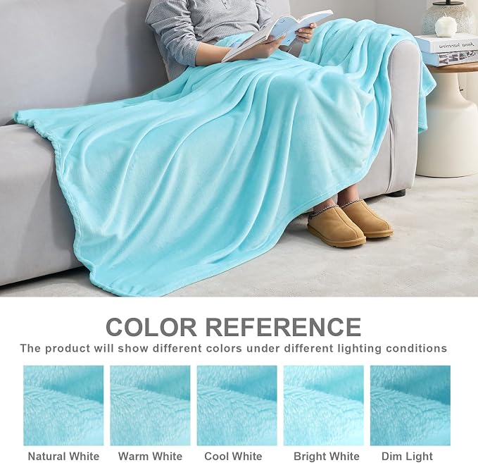 Hansleep Throw Robin Egg Blue Fleece Blanket, Soft Flannel Bed Blanket | Fuzzy Cozy Blanket 50x60 Inches, Multi-use for Bed, Sofa, Couch, Travel, Camping, All Season Warm Lightweight Cover