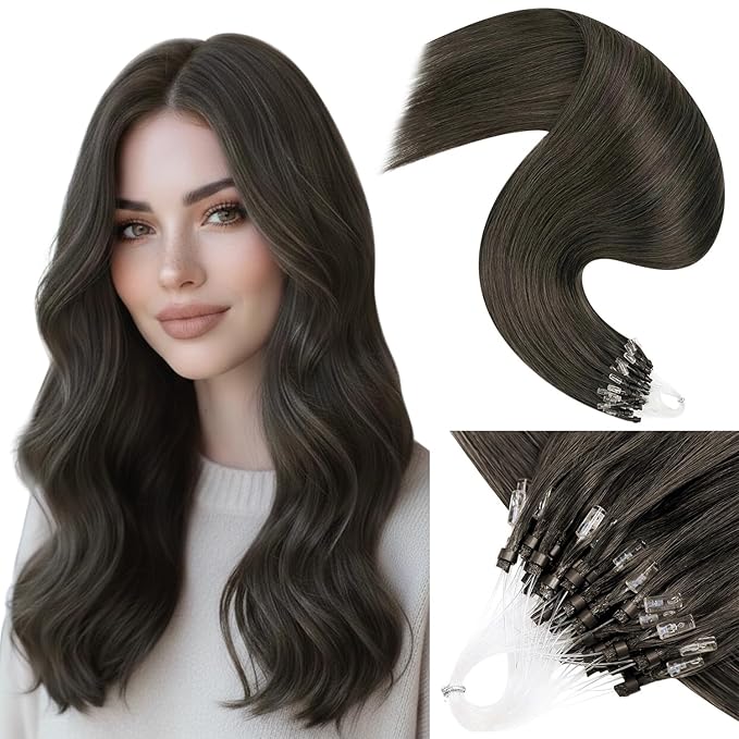 LaaVoo Microlink Hair Extensions Human Hair 18 Inch Mocha Brown Micro Beads Hair Extension Brown Micro Loop Extensions Real Human Hair 50s 50g