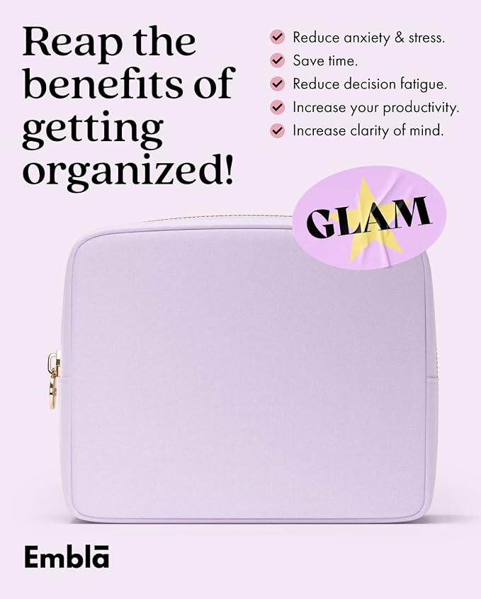 Embla Large Makeup Bag and Waterproof Nylon Travel Toiletry Bag, Large Capacity Cosmetic Zipper Pouch, Lavender