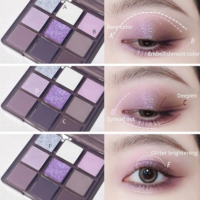 9Colors Eye Shadow Palettes Makeup,Dark Purple Plum Lavender Mauve Black Smoky Eyeshadow Palette for Older Women Natural Powde Eye Shadows Waterproof Long Lasting Naturing-Looking