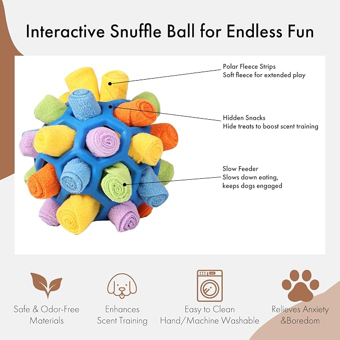 Mira's Pocket Dog Snuffle Ball Toy, Mental Stimulation Chew Toy for Dogs & Cats, 14cm Licking Mat Treat Dispensing Ball with Hollow Design, Slow Feeder for Fast Eaters (Rainbow Colors)